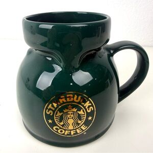 Starbucks Chubby Wide bottom Green Gold Mug with Lid
